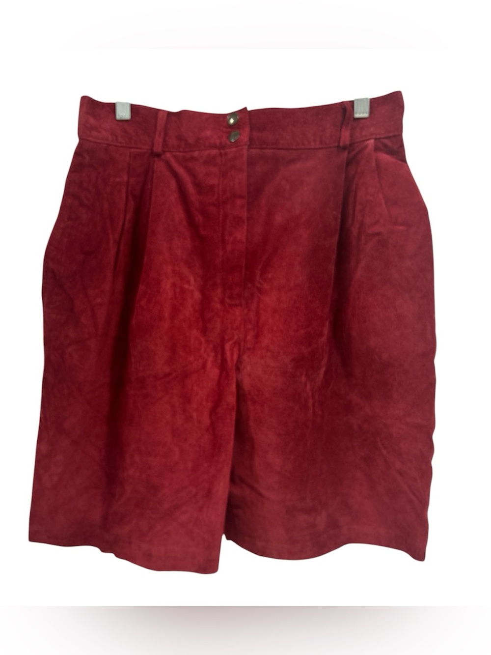 NWT Vintage Bagatelle Red Suede High Waist Pleated Bermuda Shorts - Size 12